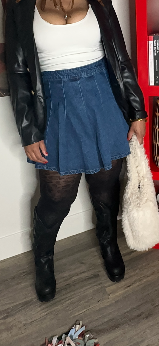 The serve denim pleated skirt