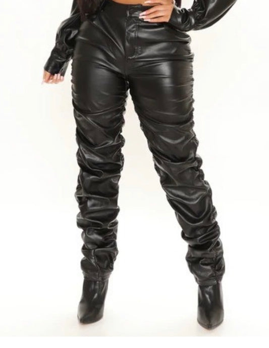 Faux Leatherette Ruched Leggings